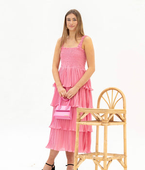 Ganni Pleated Pink Dress