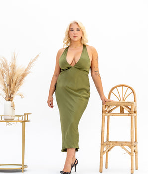 Arienzo Plunge Dress in Olive