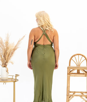 Arienzo Plunge Dress in Olive