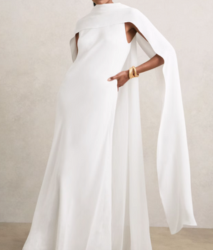 Greta Crepe Cape Maxi Dress in White