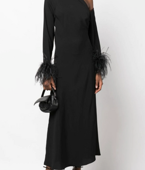 Feather-trim Maxi - black