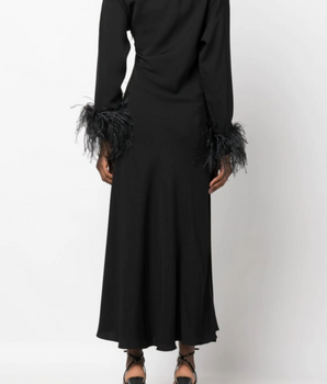 Feather-trim Maxi - black