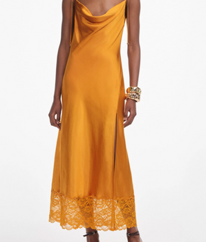 Self Portrait - Burnt Orange Satin Midi