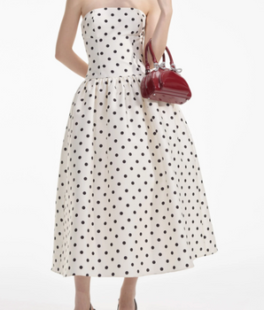 Self Portrait - Cream Polka Dot Midi