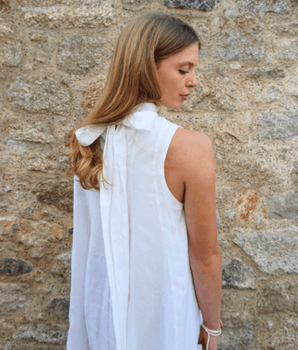 White Linen Panel Dress - Drobey