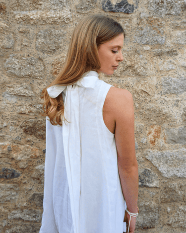 White Linen Panel Dress - Drobey