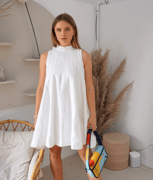 White Linen Panel Dress - Drobey