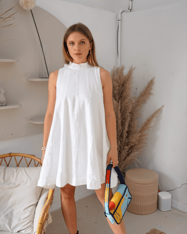 White Linen Panel Dress - Drobey